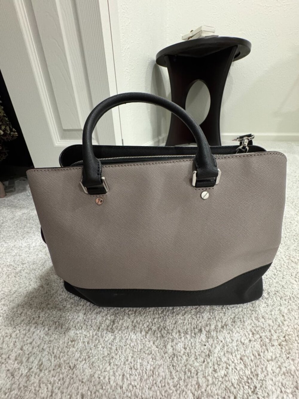 Michael Kors Saffiano Leather Satchel Two-Tone Black & Gray Crossbody Purse - Picture 3 of 11